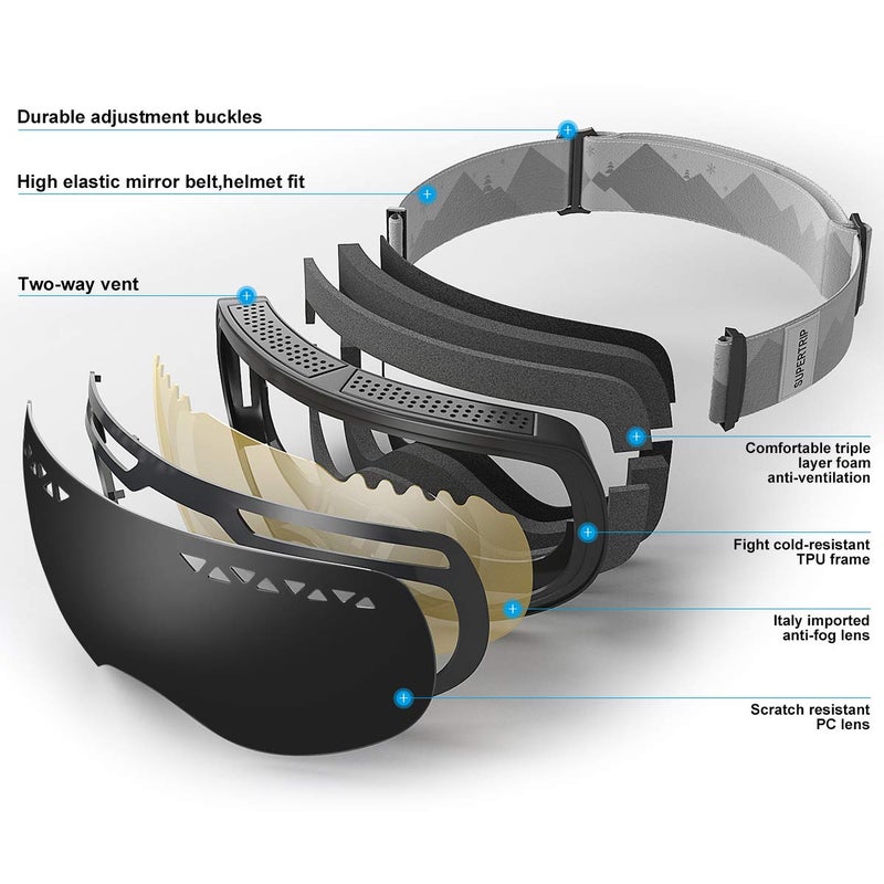 Supertrip Professional Ski Goggles for Men and Women Double Lens Anti-Fog Big Spherical Skiing Unisex Multicolor Snow Goggles - Image 4
